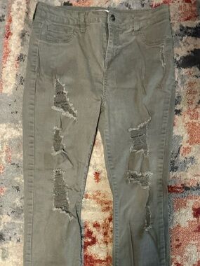 Cello Women's Skinny Distressed Olive Jeans
